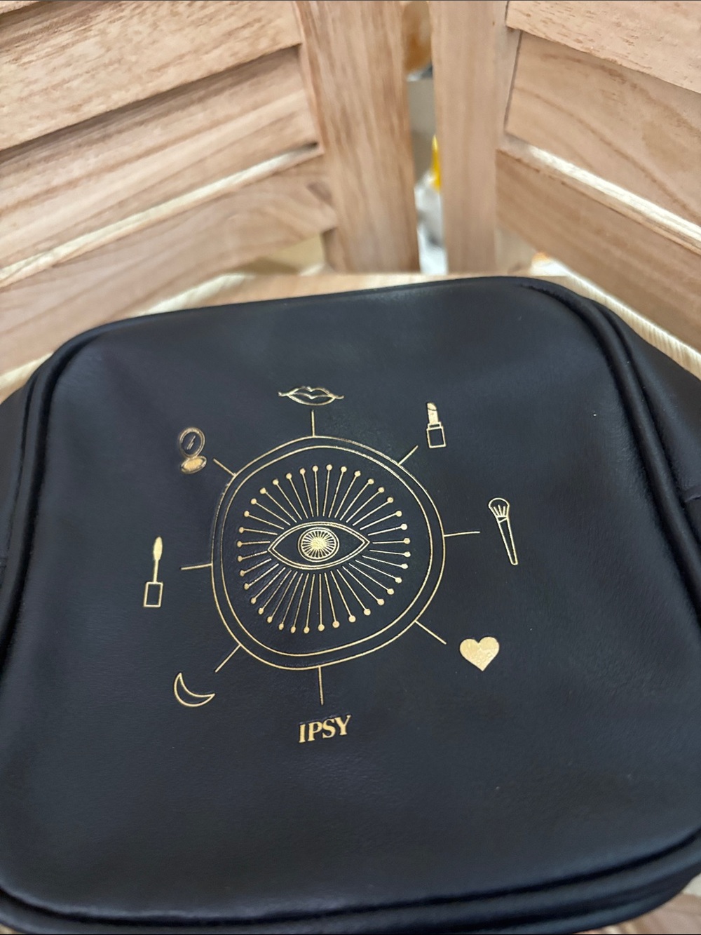 ipsy Black Toiletry Bag with Gold Beauty Motif